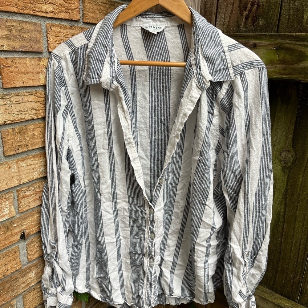 Orvis Black and White Striped Shirt